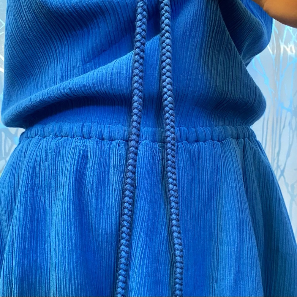 KOBI HALPERIN BLUE DARCIE CREPE FLUTTER SHORT SLEEVE ELASTIC WAIST MINI DRESS - Picture 3 of 9